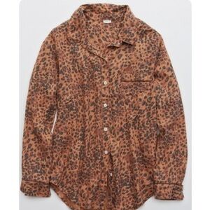 Aerie Brown Leopard Flannel Pajama Shirt - XL